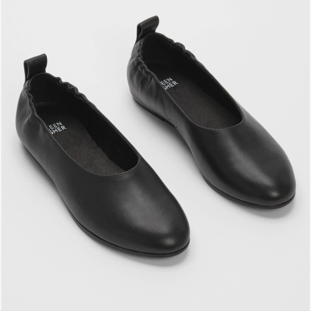 Eileen Fisher Naomi Nappa black leather ballet flats size 7.5
